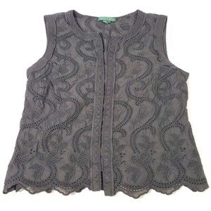 Lauren Ralph Lauren Womens Sz 12 Black Sleeveless Top Boho Lace Pattern Texture